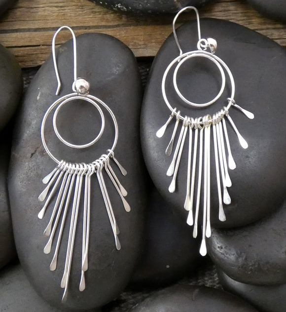 Navajo Sterling Silver Fringe Dangle Earrings, Native American