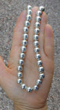 Native Style Sterling Silver Bead Necklace, 23 Inch Navajo Pearl Necklace