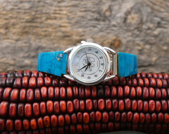 Southwestern Handmade Turquoise Women’s Expansion Watch Band w/ Fetish Bear Watch