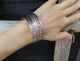 Native American Navajo 925 Sterling Silver Copper Hand Stamped Bracelet