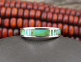 Unisex Native American Navajo Sterling Silver Sonoran Gold Turquoise Band Ring