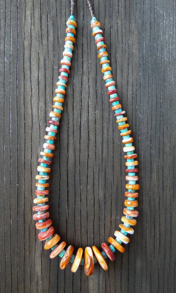 Native American Navajo Spiny Oyster Turquoise Bead Necklace 19.5