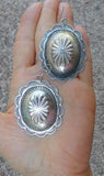 Native American X Large Vintage Navajo Sterling Silver Concho Dangle Earrings