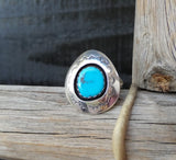 Vintage Navajo Silver Shadow Box Turquoise Ring Size 8.5 Ted Goodluck