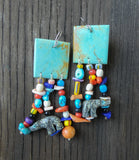 Native American Navajo Fetish Turquoise Multi Bead Treasure Dangle Earrings