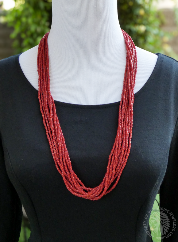 Vintage Zuni, Native American Coral Heishi 10 Strand Layered Necklace