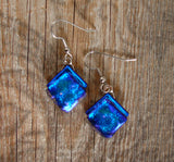 Handmade Blue Dichroic Glass Dangle Earrings