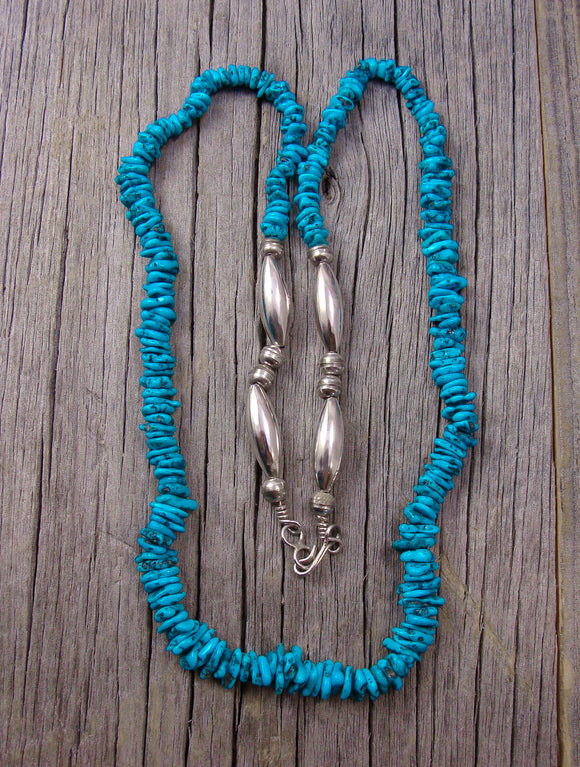 Native American Navajo Turquoise Nugget Bead Sterling Silver Necklace