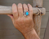 Native American Navajo Men's Sterling Silver Turquoise Men's Ring Size 11