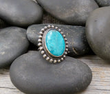 Native American Navajo Oxidized Silver Turquoise Statement Ring Size 6.5