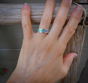 Native American Zuni Opal Inlay Wedding Band Ring  