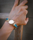 Native American Navajo 12KGF Silver Turquoise Multi Inlay Watch For Women