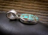 Native American Oval Turquoise Inlay Sterling Silver Pendant