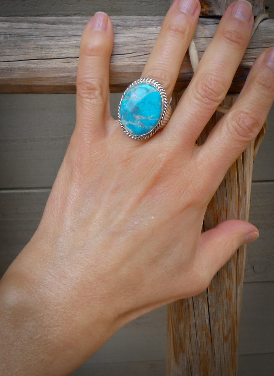 Sterling Silver Genuine Pearl and Faux Turquoise Ring. Size 8 