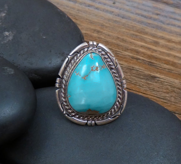 Native American Navajo Turquoise Silver Ring Size 6