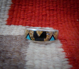 Navajo Turquoise Onyx Picture Jasper Silver Inlay Ring Size 7