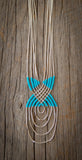 Native American 5 Strand Liquid Silver Pendant Necklace and Multi Inlay Beads