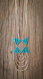 Native American 5 Strand Liquid Silver Pendant Necklace and Multi Inlay Beads