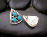Turquoise Cluster Silver Post Earrings Native American Navajo