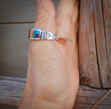 Unisex Native American Navajo Silver Turquoise Multi Inlay Ring Size 9.75