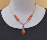 Native American 5 Strand Liquid Silver Coral Pendant and Beads 18" Necklace