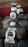 Native American Navajo Sterling Silver Leather VTG Concho Belt With Turquoise