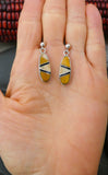 Native American Tiger Eye Onyx Picture Jasper Silver Post Dangle Earrings