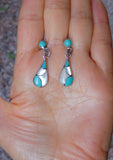 Zuni Turquoise Mother of Pearl Inlay Sterling Silver Dangle Earrings
