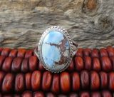 Native American Navajo Golden Hill Turquoise Silver Ring Size 7.5