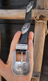 Vintage Unisex Native American Navajo STERLING Silver Concho Belt on Leather