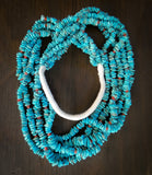Vintage Santo Domingo, Native American Turquoise Coral Nugget 5 Strand Necklace
