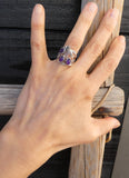 Native American Amethyst Cluster Ring, Navajo Sterling Silver Ring Size 6