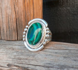 Native American Navajo Sterling Silver Malachite Ring Size 7 Vintage