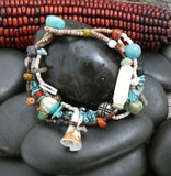 Native American Vintage Santo Domingo Turquoise Multi Stone Treasure Bracelet