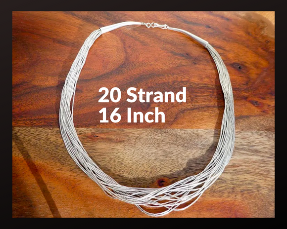 Native American 20 Strand Liquid Silver Necklace 16 Inch