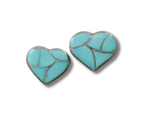 Native American Zuni Turquoise Channel Inlay Heart Clip On Earrings Vintage