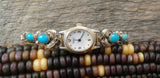 Women's Native American Navajo Turquoise 12KGF Silver Rose Leaf Watch Band