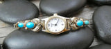 Women's Native American Navajo Turquoise 12KGF Silver Rose Leaf Watch Band