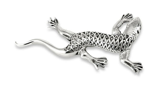 925 Sterling Silver Lizard Gecko Diamond Cut Brooch Pin