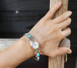 Women's Native American Navajo Turquoise 12KGF Silver Rose Leaf Watch Band