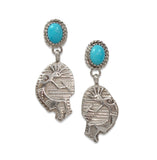 Native American Turquoise Sterling Silver Kokopelli Dangle Post Earrings