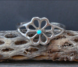 Starburst Sandcast Navajo Silver Turquoise Baby Cuff Bracelet