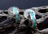 Native American Zuni Sterling Silver Inlay Turquoise Partial Hoop Earrings