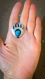 Vintage Navajo Turquoise Silver Bear Paw Shadow Box Clip On Earrings