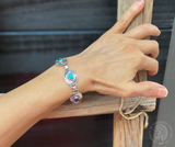 Native American Turquoise Coral Multi Stone Silver Concho Link Bracelet