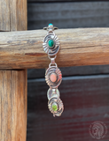 Native American Turquoise Coral Multi Stone Silver Concho Link Bracelet