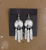 Native American Navajo Sterling Silver Hammered Concho Feather Dangle Earrings