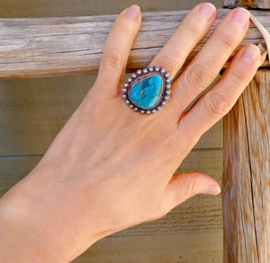 Native American Navajo Oxidized Silver Turquoise Ring Size 6.5