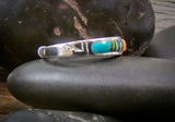 Native American Turquoise Multi Inlay Stacking Silver Band Ring