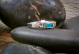 Native American Turquoise Multi Inlay Stacking Silver Band Ring